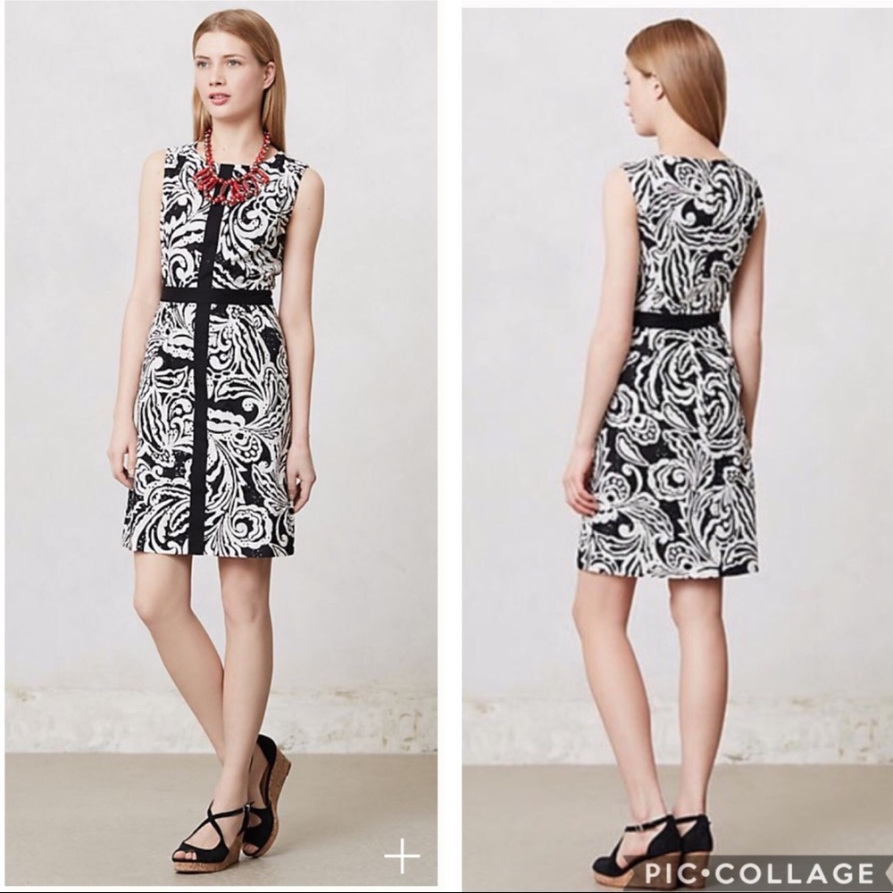 EUC Tabitha Black White Eyelet Cotton Sheath Dress
